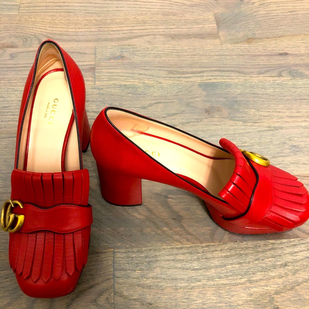 Red Gucci platform loafers